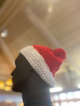 Load image into Gallery viewer, Red and white hat with pom pom
